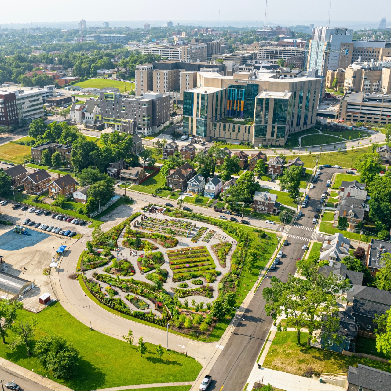 Aerial view of an urban park concept